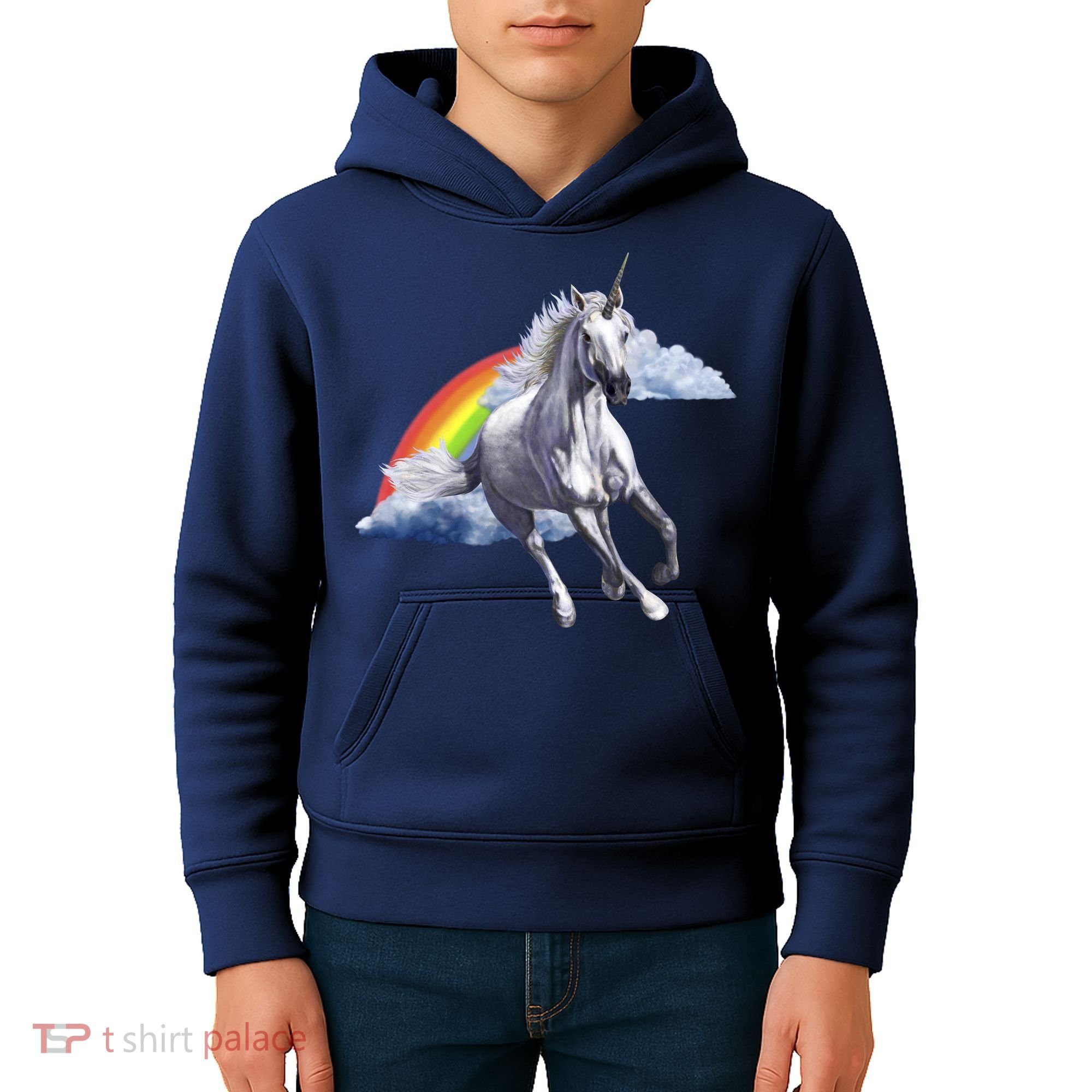 Magical Unicorn Horse Over Rainbow Kids Hoodie