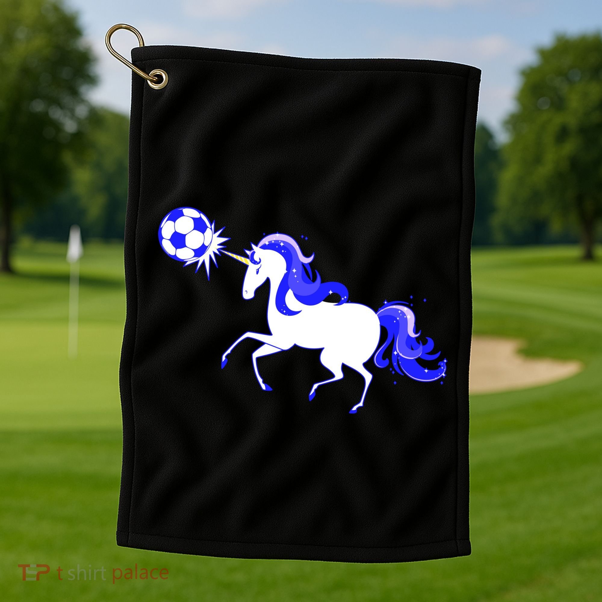 Magical Unicorn Playing Soccer Golf Towel
