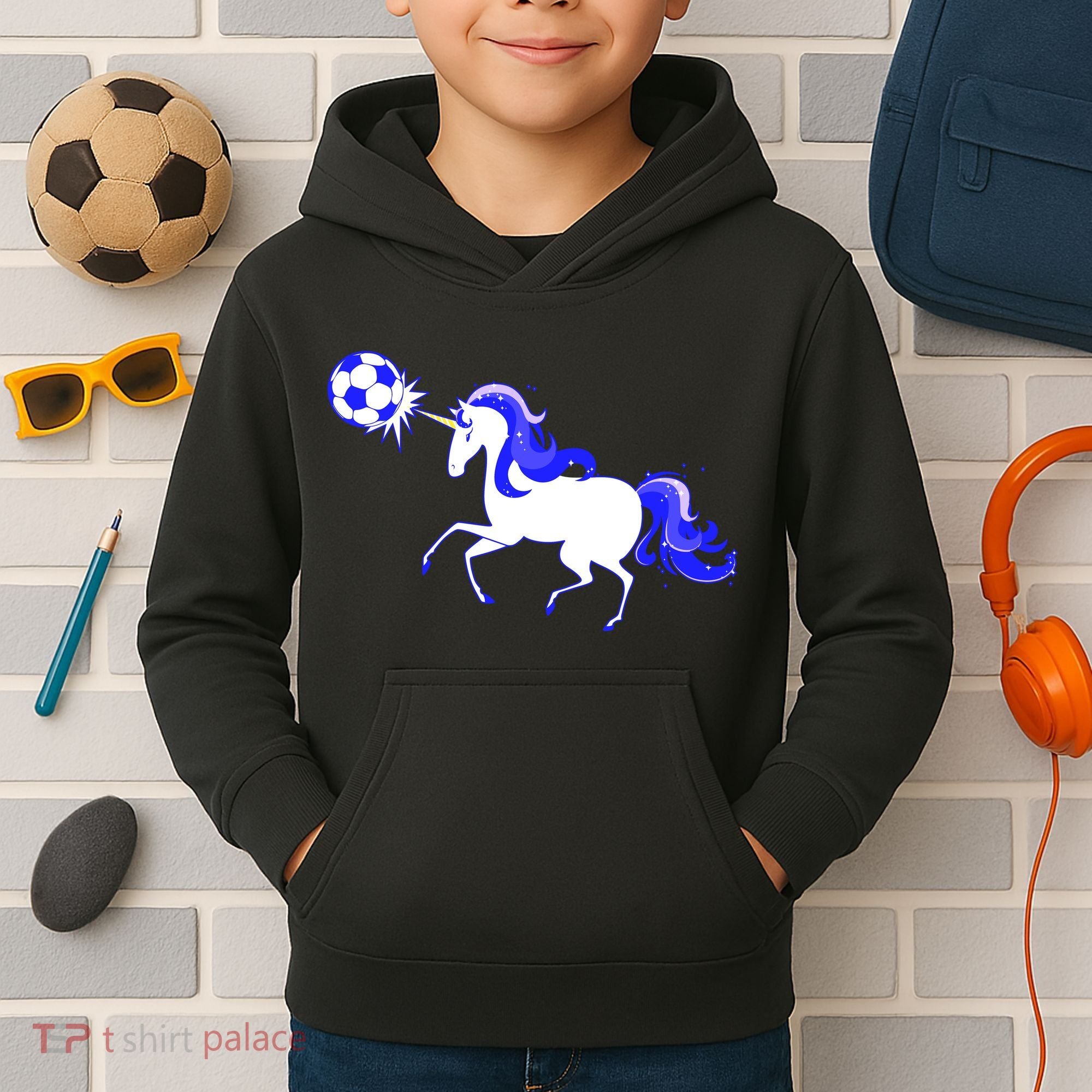 Magical Unicorn Playing Soccer Kids Hoodie