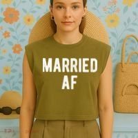 Married Af Husband Wife Newlywed Silver Golden Anniversary Gift Garment-Dyed Women's Muscle Tee thumb 4