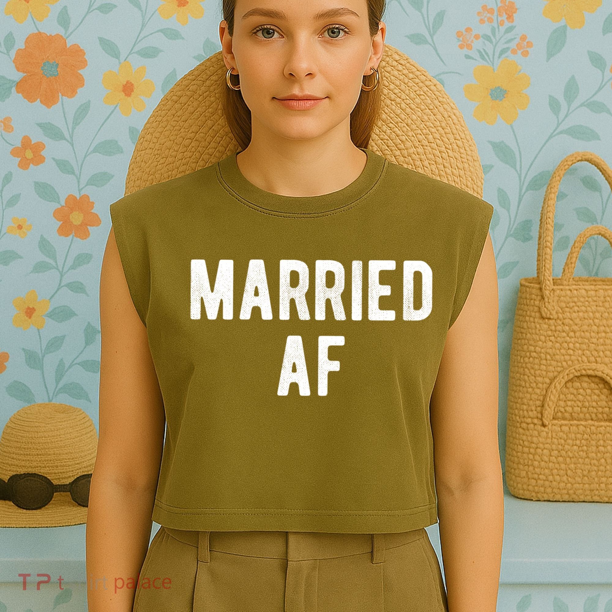 Married Af Husband Wife Newlywed Silver Golden Anniversary Gift Garment-Dyed Women's Muscle Tee