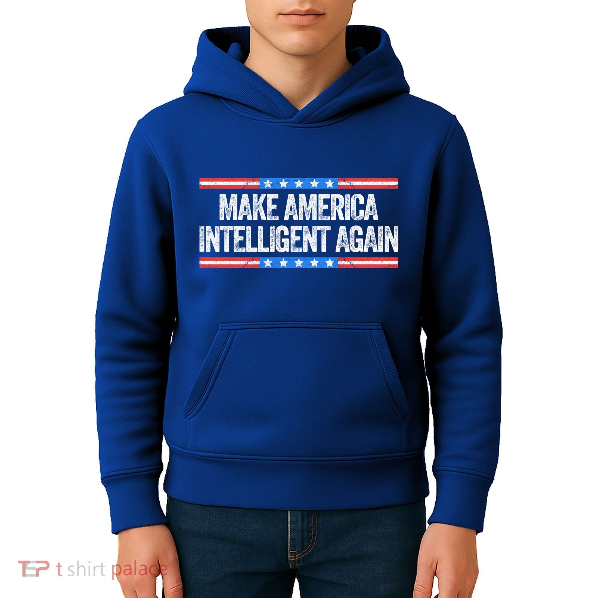 Make America Intelligent Again Funny Us Patriotic July 4th Gift Kids Hoodie