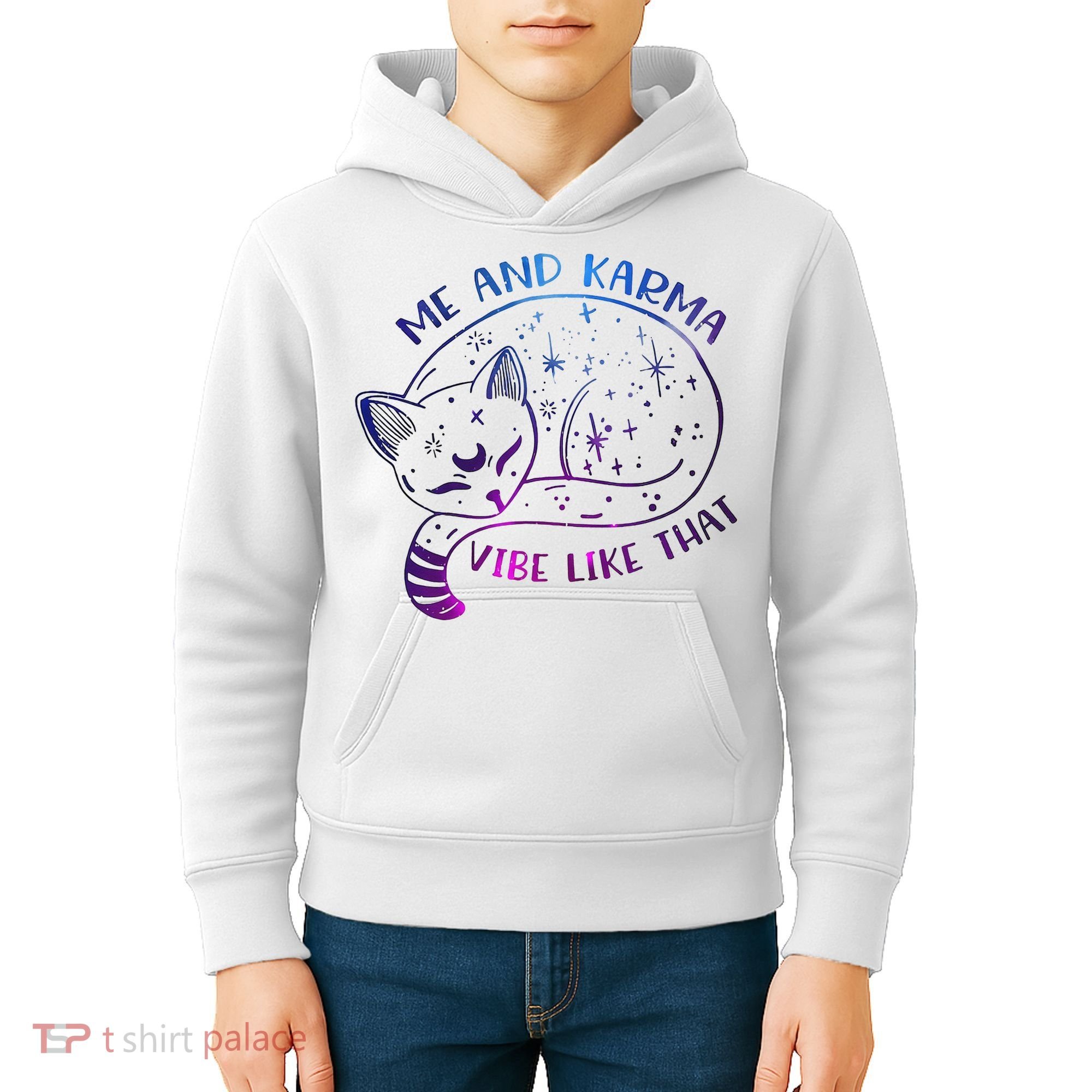 Me And Karma Vibe Like That Karma Is A Cat Purring In My Lap  Kids Hoodie