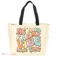 Me And Karma Vibe Like That Funny Groovy Hippie Flower Tote Bag thumb 0