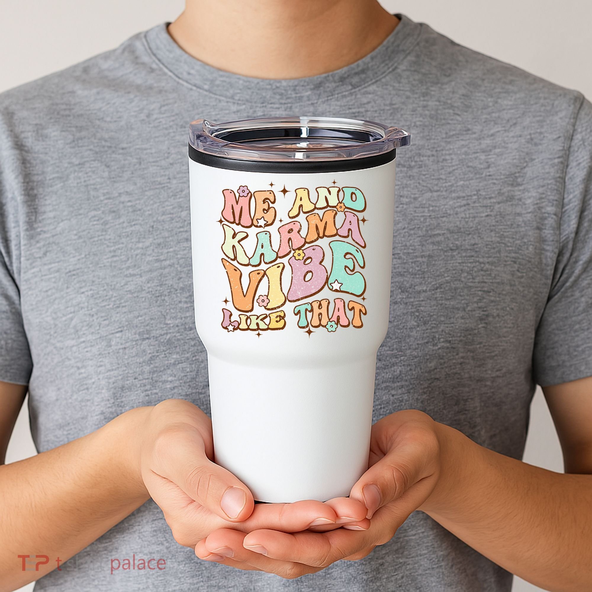 Me And Karma Vibe Like That Funny Groovy Hippie Flower Tumbler