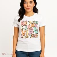 Me And Karma Vibe Like That Funny Groovy Hippie Flower Women's T-Shirt thumb 4