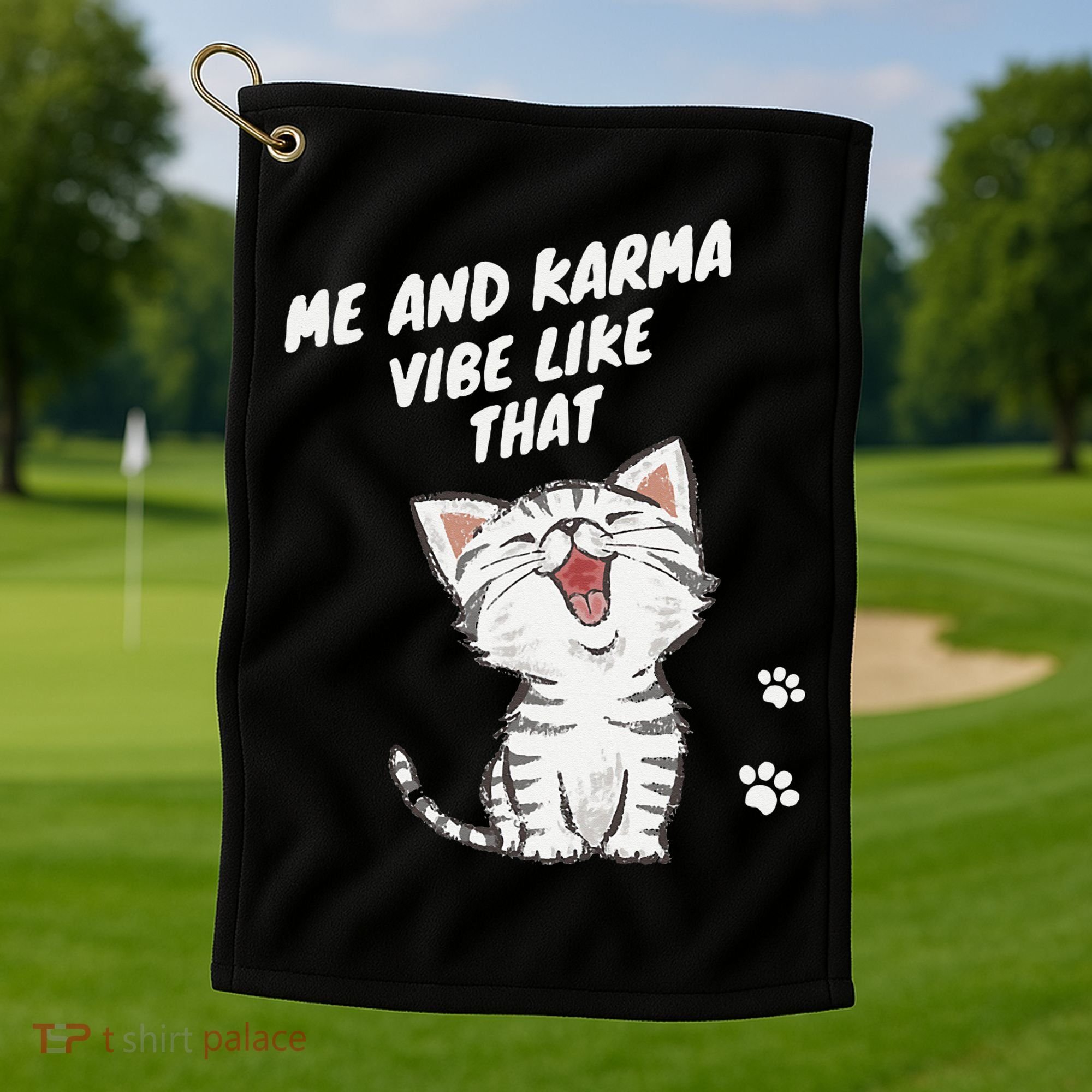 Me And Karma Vibe Like That Funny Groovy Hippie Flower Retro Golf Towel