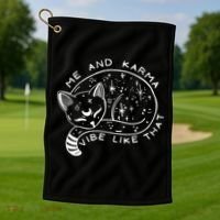 Me An Karma Vibe Like That Funny Lazy Cat Golf Towel thumb 1