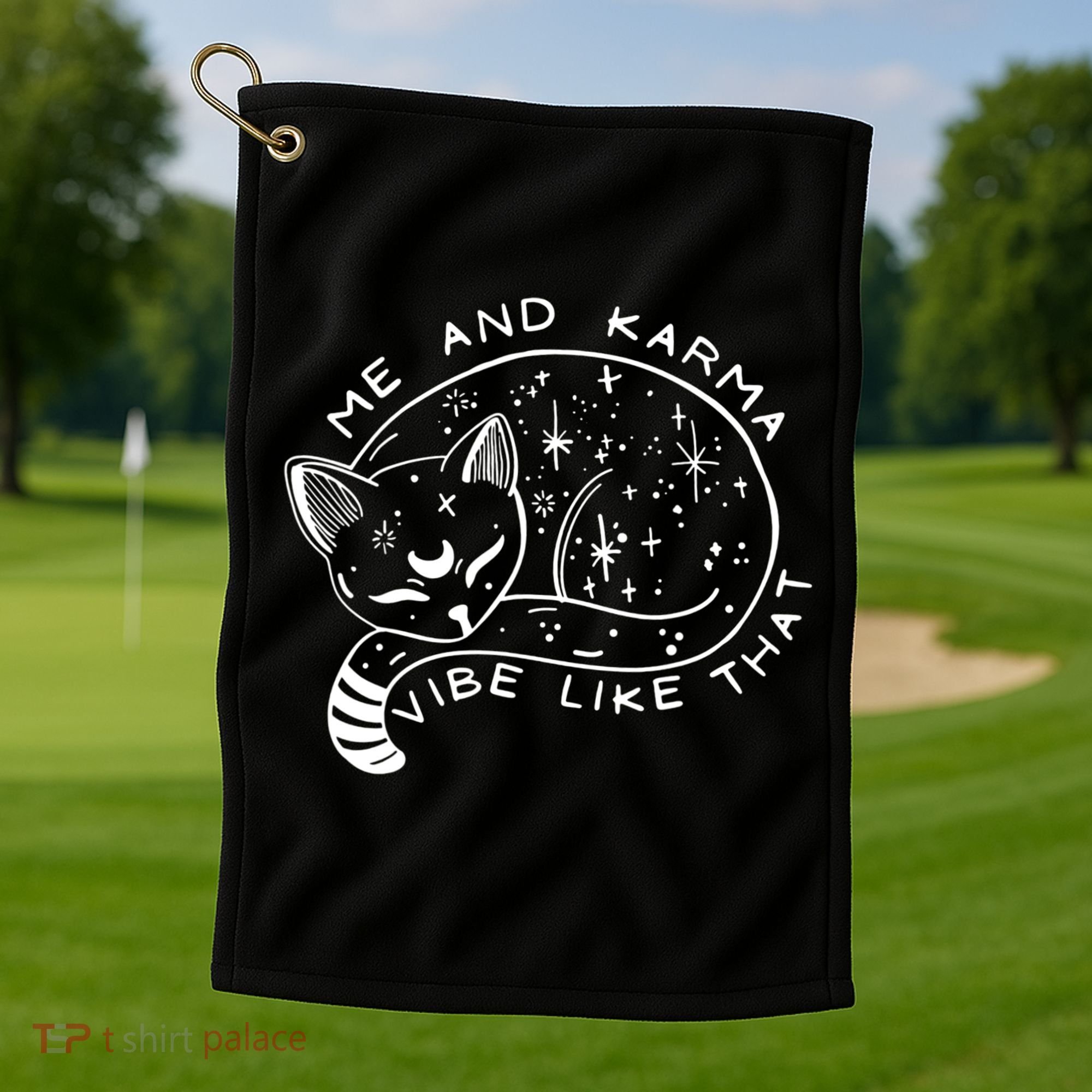 Me An Karma Vibe Like That Funny Lazy Cat Golf Towel