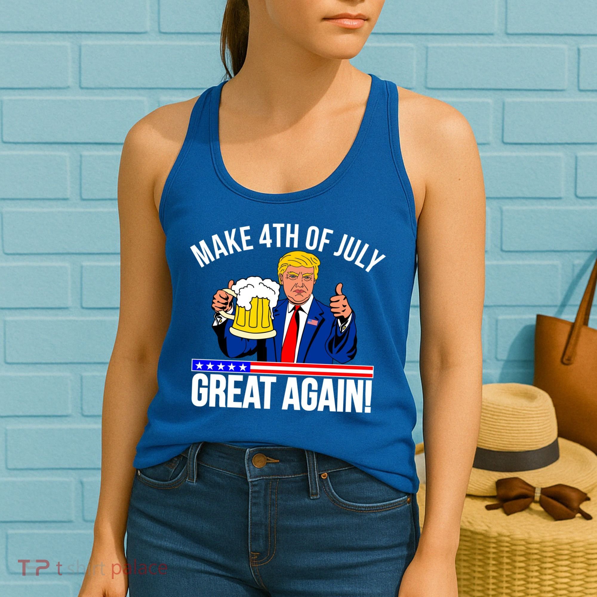 Make 4th of July Great Again! Donald Trump Beer USA Women's Tank Top
