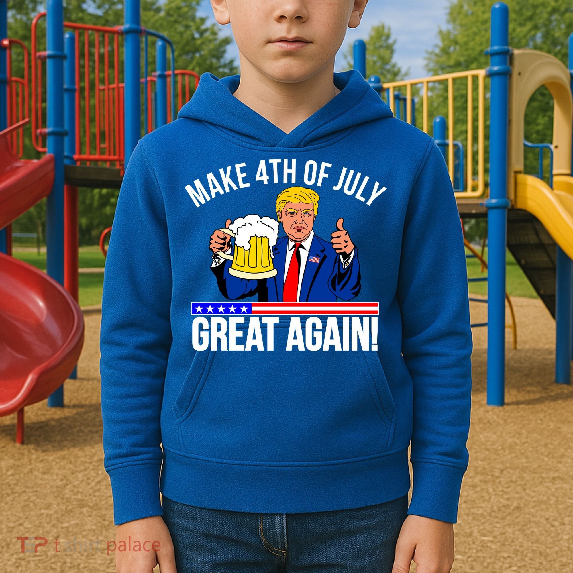 Make 4th of July Great Again! Donald Trump Beer USA Kids Hoodie