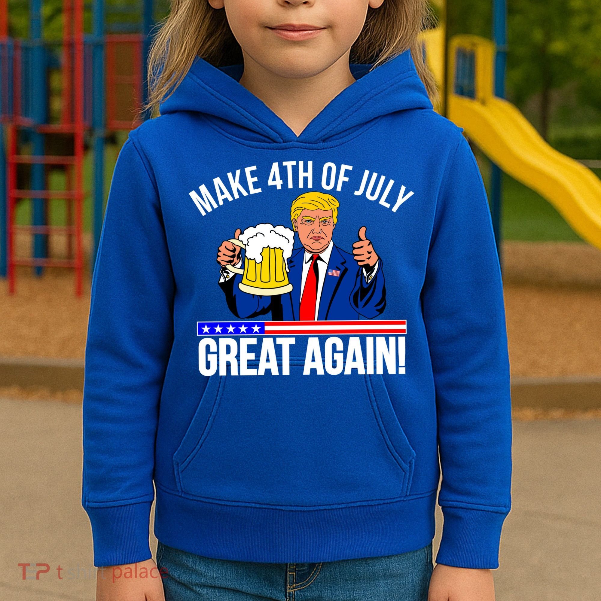Make 4th of July Great Again! Donald Trump Beer USA Kids Hoodie