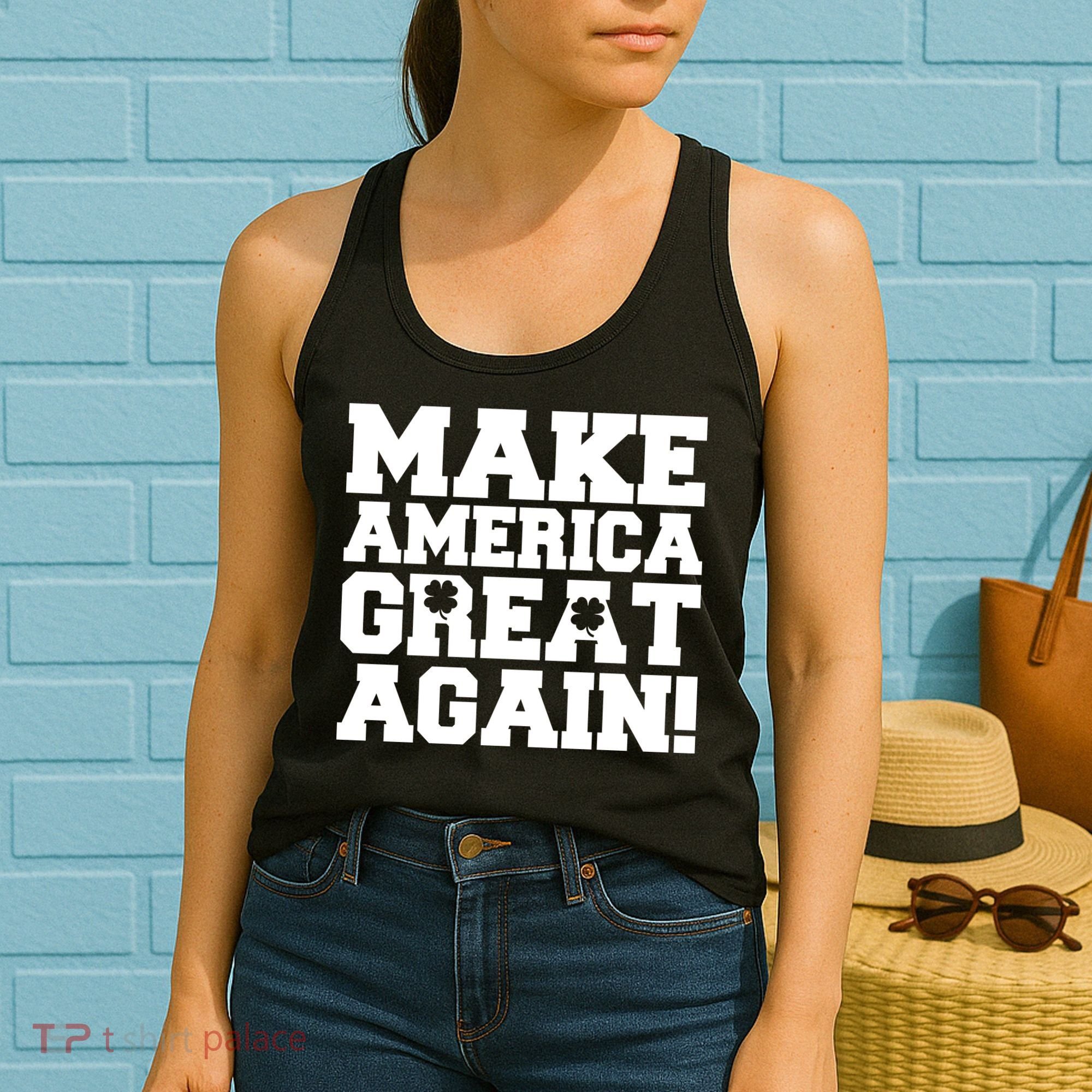 Make America Great Again! Donald Trump St. Patrick's Day Clover Shamrocks Women's Tank Top