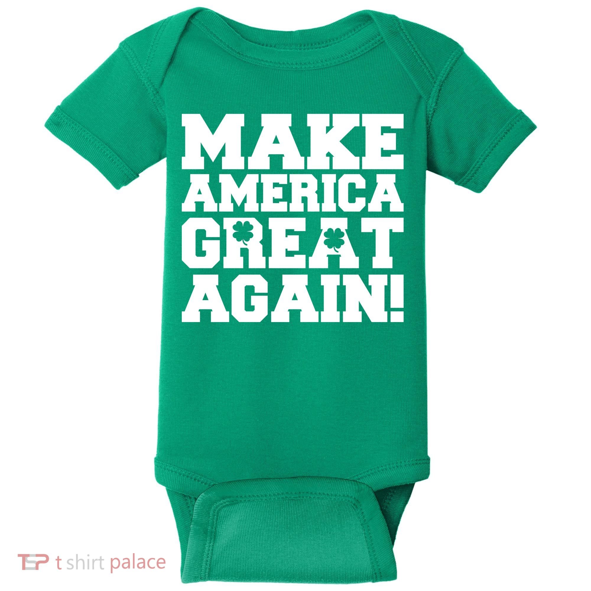 Make America Great Again! Donald Trump St. Patrick's Day Clover Shamrocks Baby Bodysuit