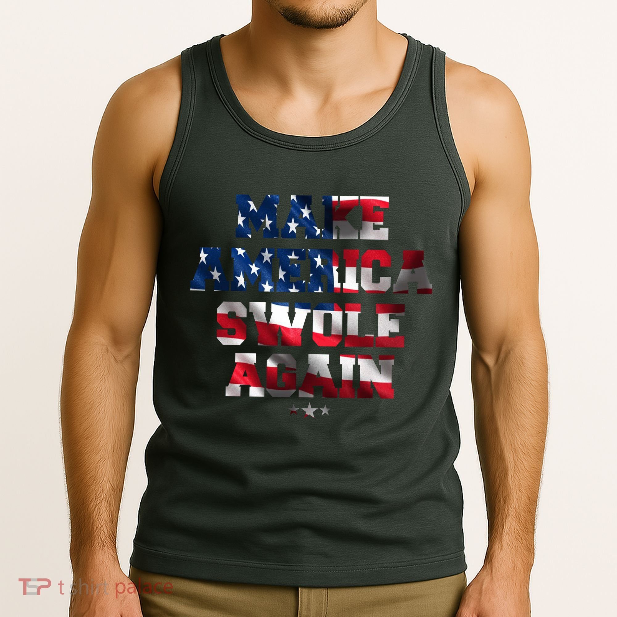 Make America Swole Again 4th of July USA Flag Tank Top