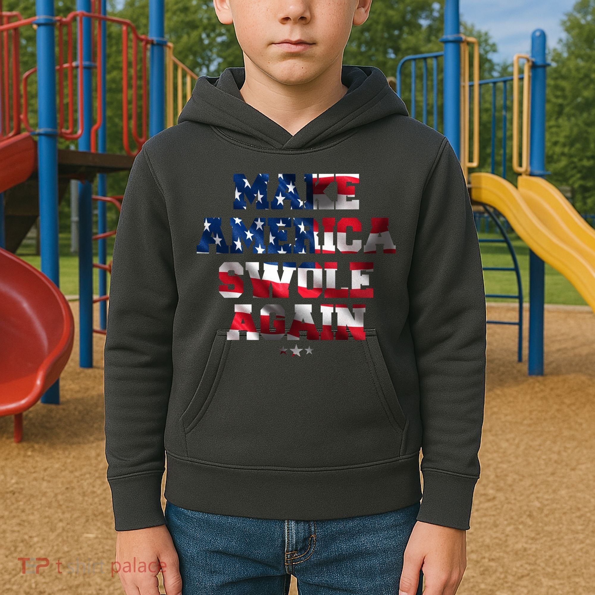 Make America Swole Again 4th of July USA Flag Kids Hoodie