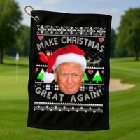 Make Christmas Great Again! Donald Trump Ugly Christmas Sweater Golf Towel thumb 1