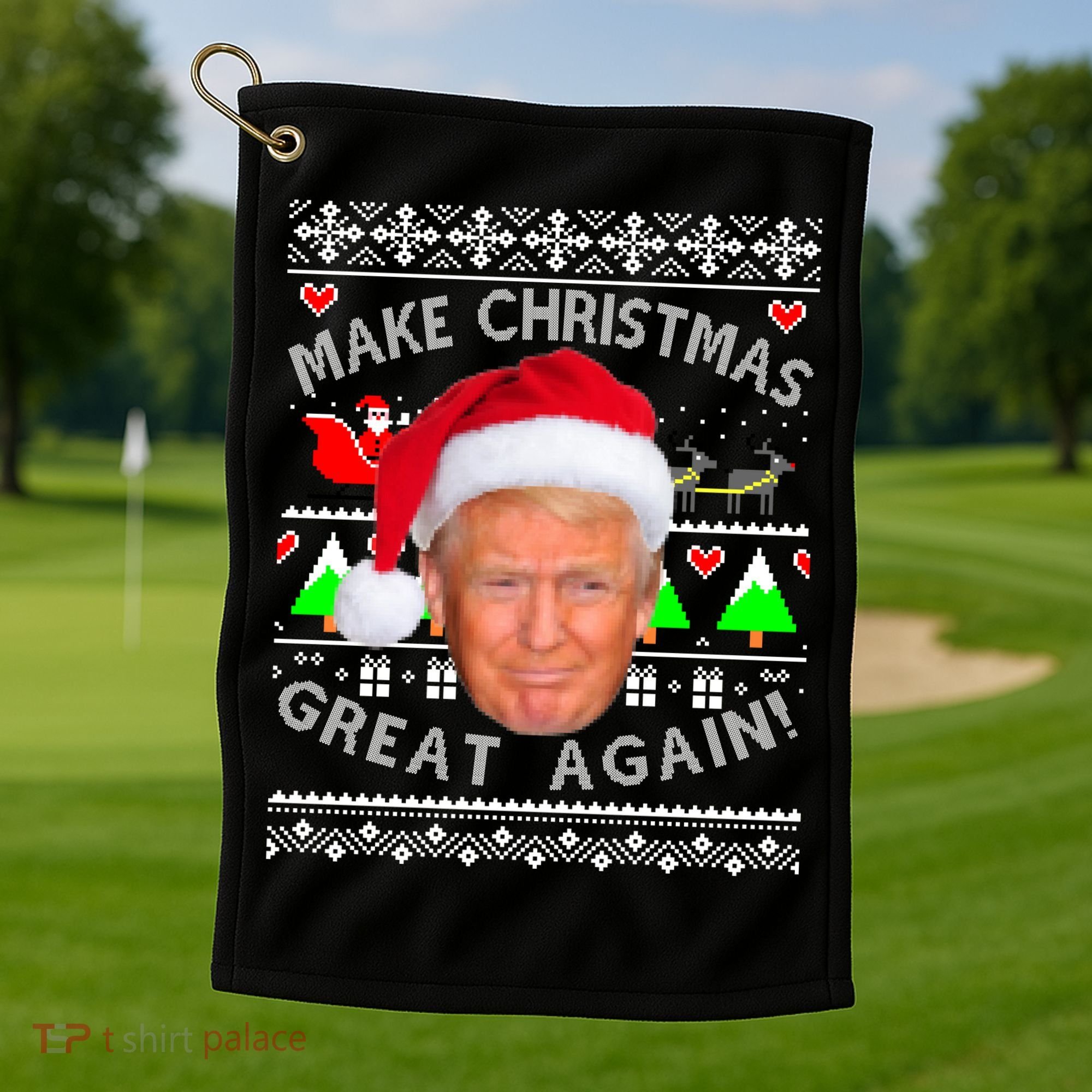 Make Christmas Great Again! Donald Trump Ugly Christmas Sweater Golf Towel