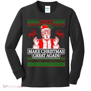 Make Christmas Great Again Santa Trump Ugly Kids Long Sleeve Shirt