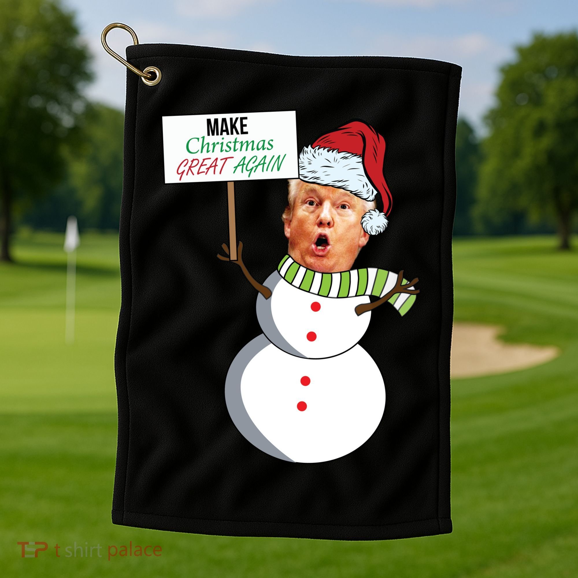 Make Christmas Great Again Trump Snowman Golf Towel