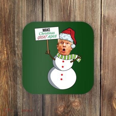 Make Christmas Great Again Trump Snowman Coaster