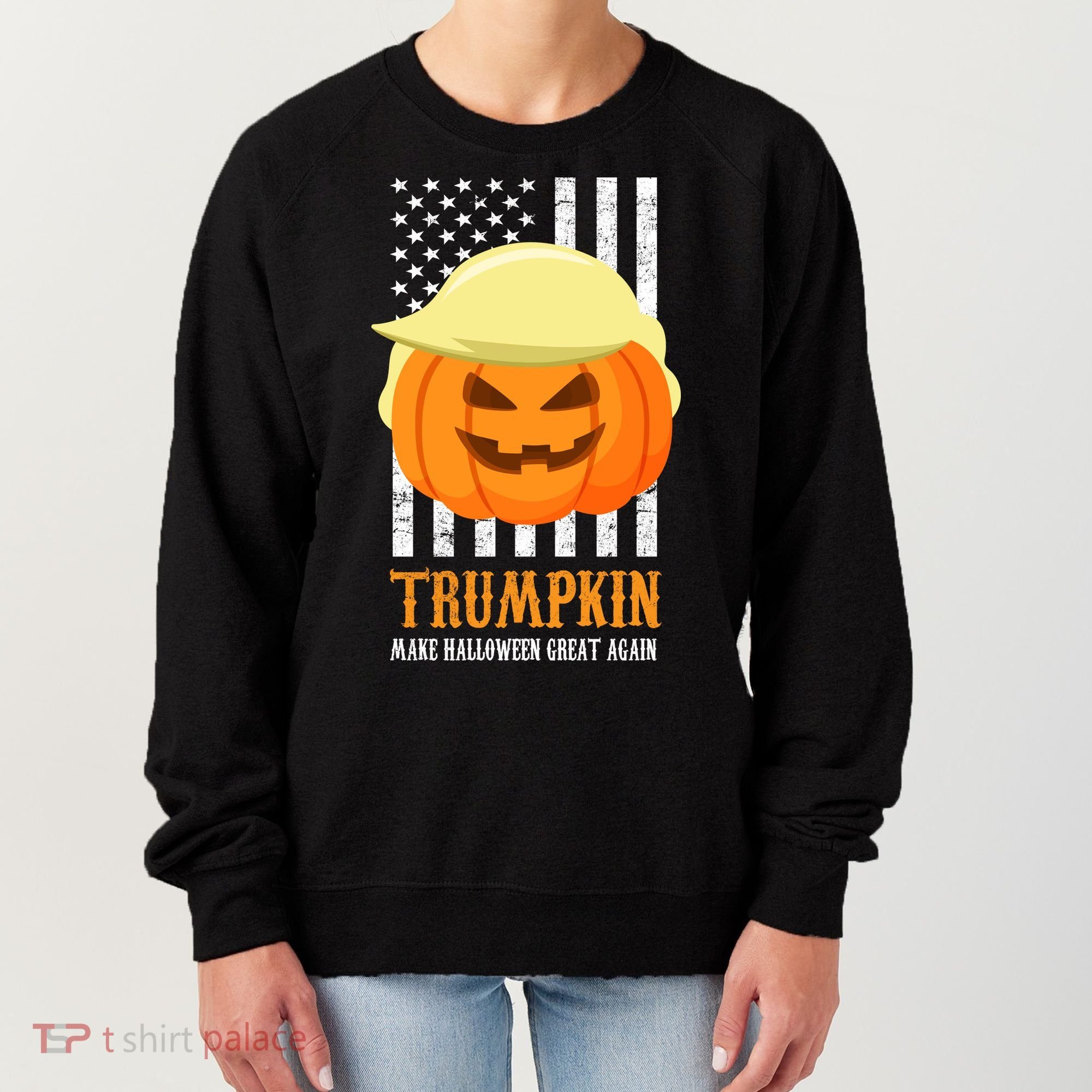 Make Halloween Great Again Trumpkin USA Flag Women's Sweatshirt