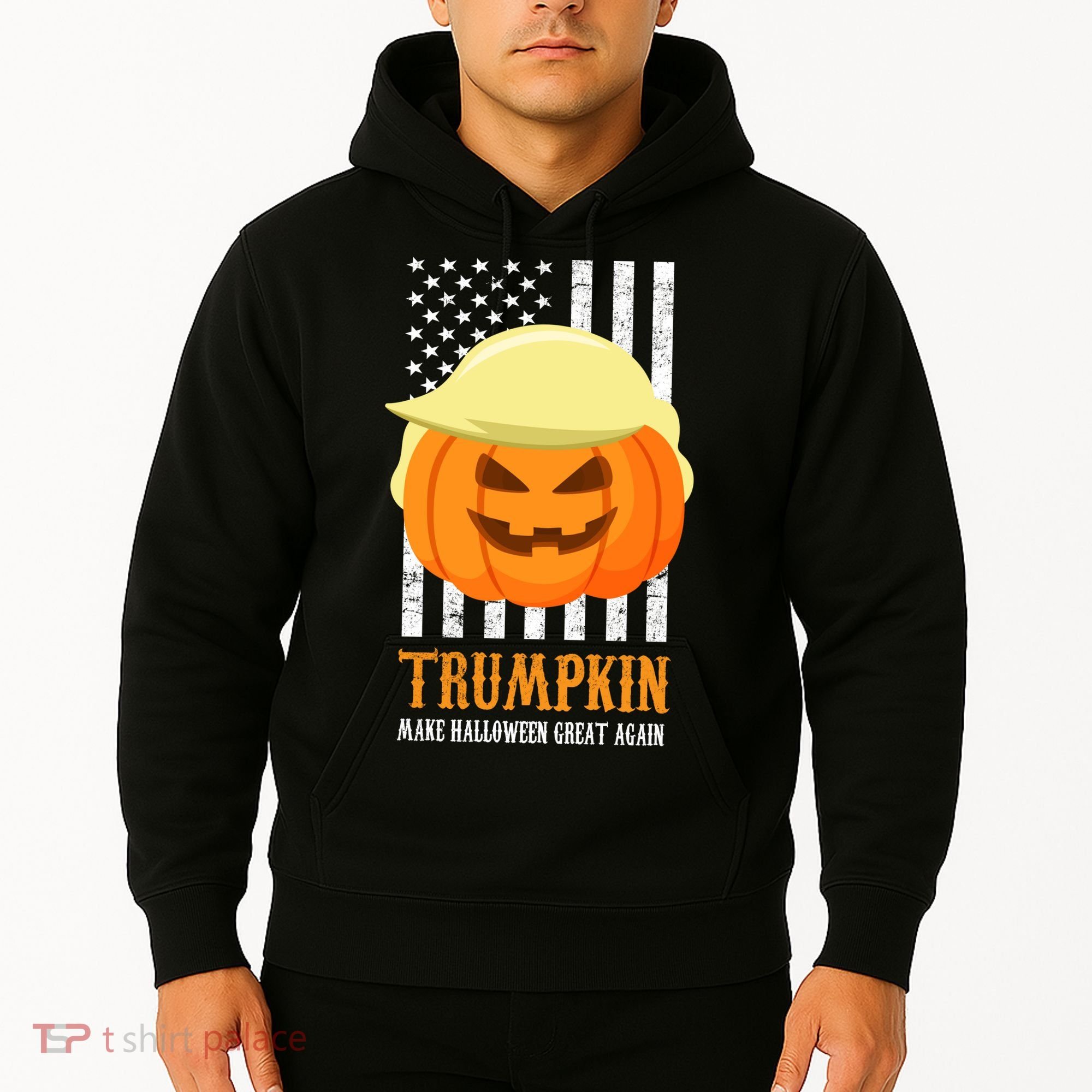 Make Halloween Great Again Trumpkin USA Flag Hoodie