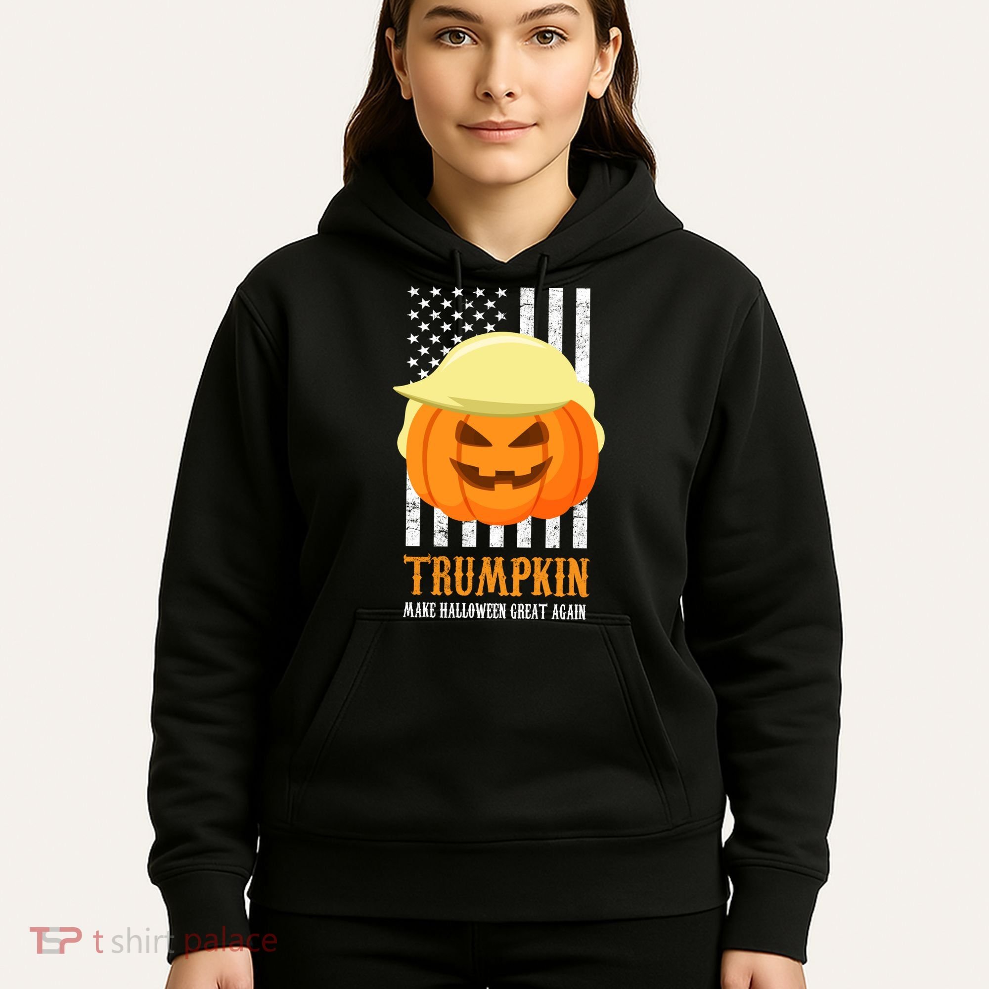 Make Halloween Great Again Trumpkin USA Flag Hoodie