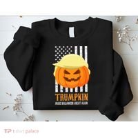 Make Halloween Great Again Trumpkin USA Flag Sweatshirt thumb 2