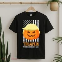 Make Halloween Great Again Trumpkin USA Flag T-Shirt thumb 2
