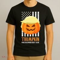 Make Halloween Great Again Trumpkin USA Flag T-Shirt thumb 3