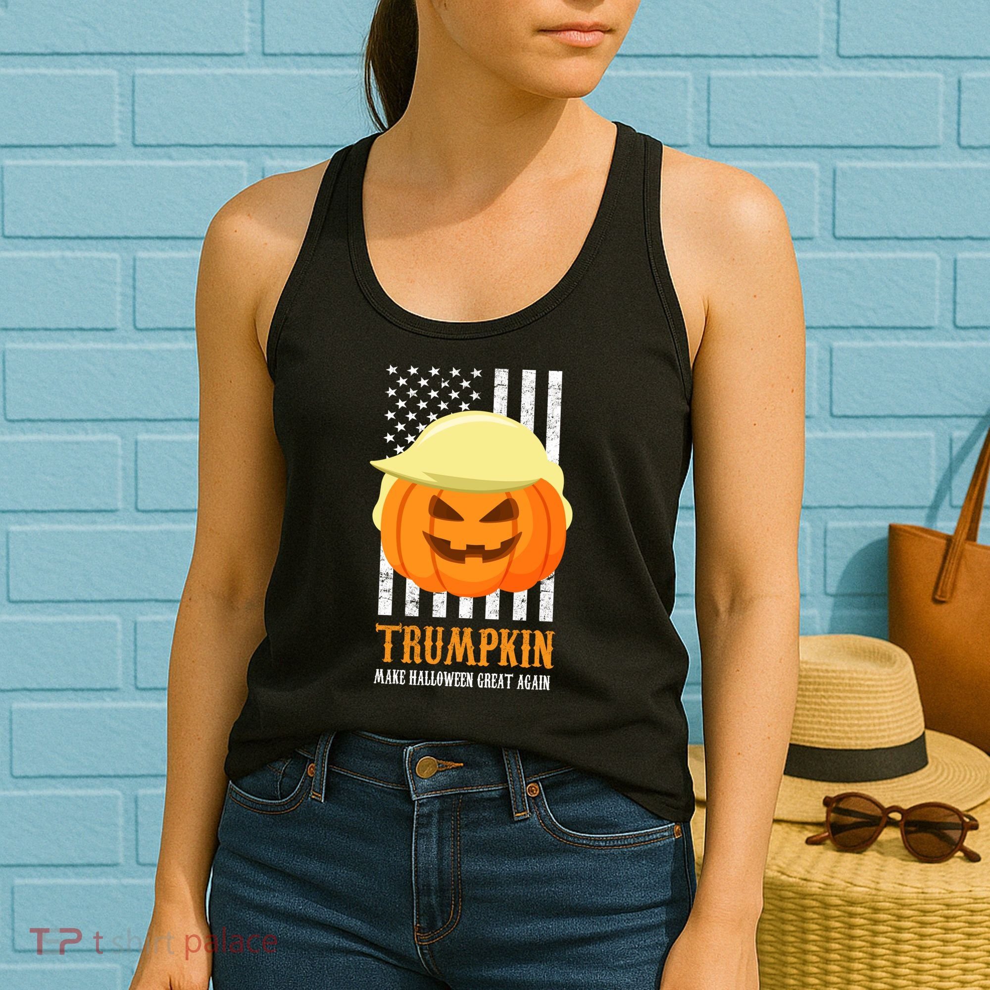 Make Halloween Great Again Trumpkin USA Flag Women's Tank Top