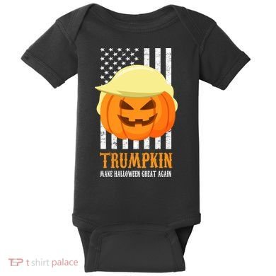 Make Halloween Great Again Trumpkin USA Flag Baby Bodysuit