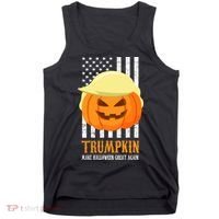Make Halloween Great Again Trumpkin USA Flag Tank Top thumb 0