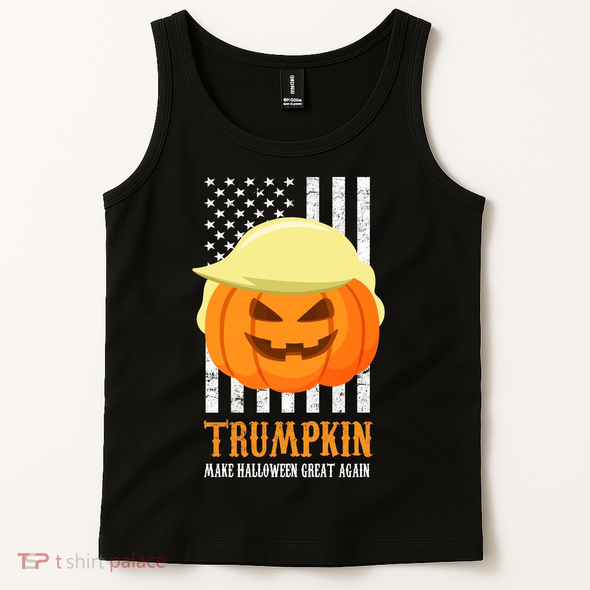 Make Halloween Great Again Trumpkin USA Flag Tank Top