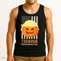 Make Halloween Great Again Trumpkin USA Flag Tank Top thumb 3