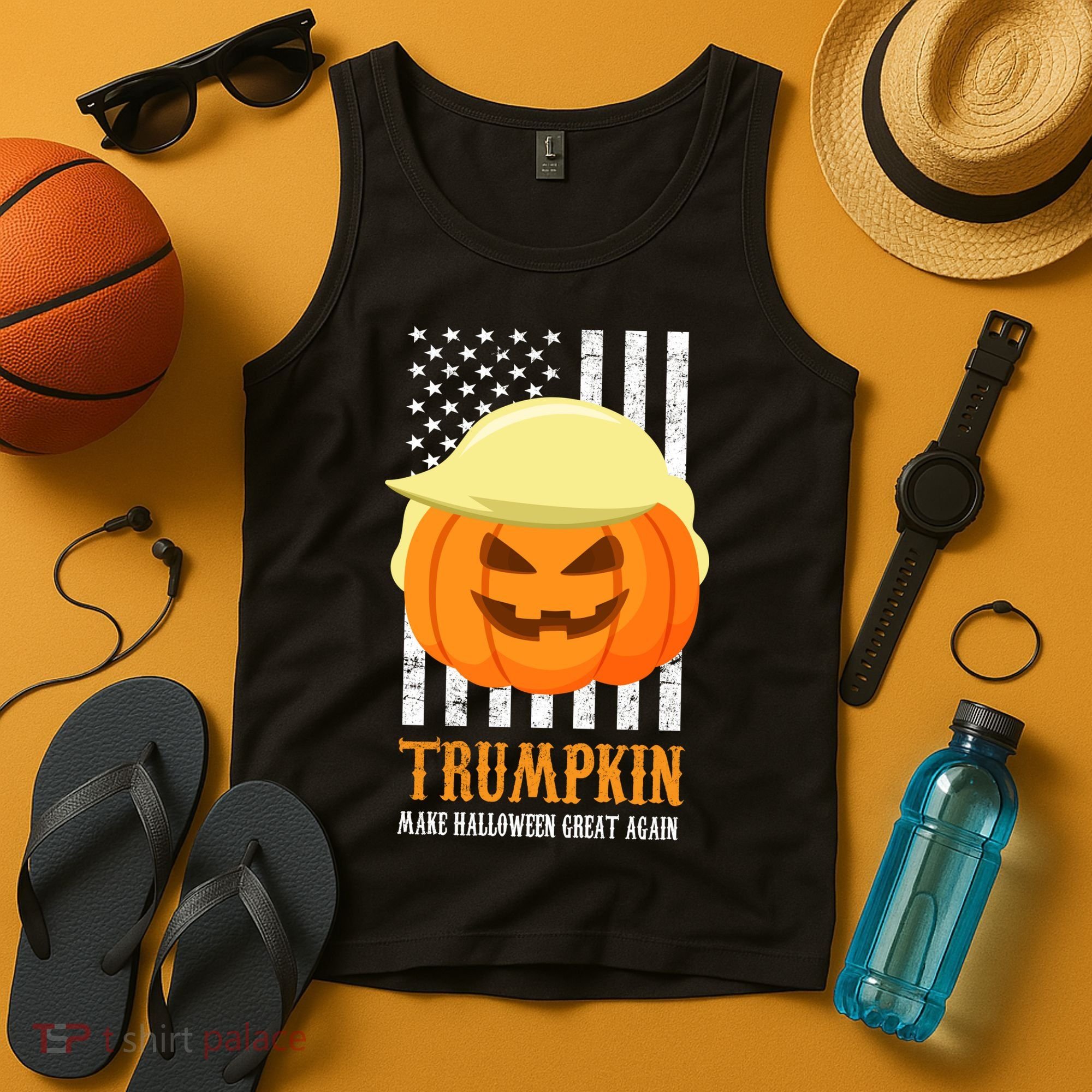 Make Halloween Great Again Trumpkin USA Flag Tank Top