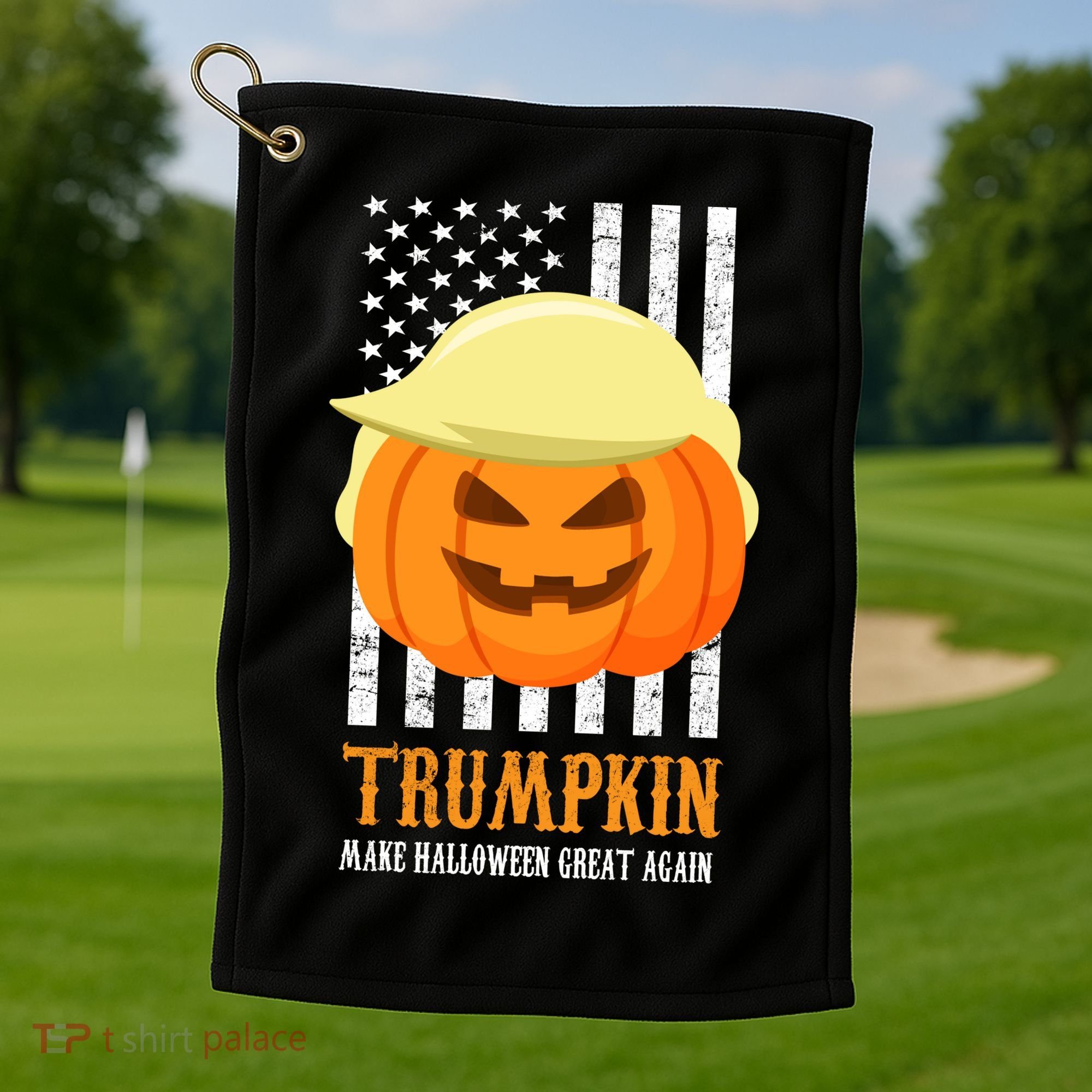 Make Halloween Great Again Trumpkin USA Flag Golf Towel