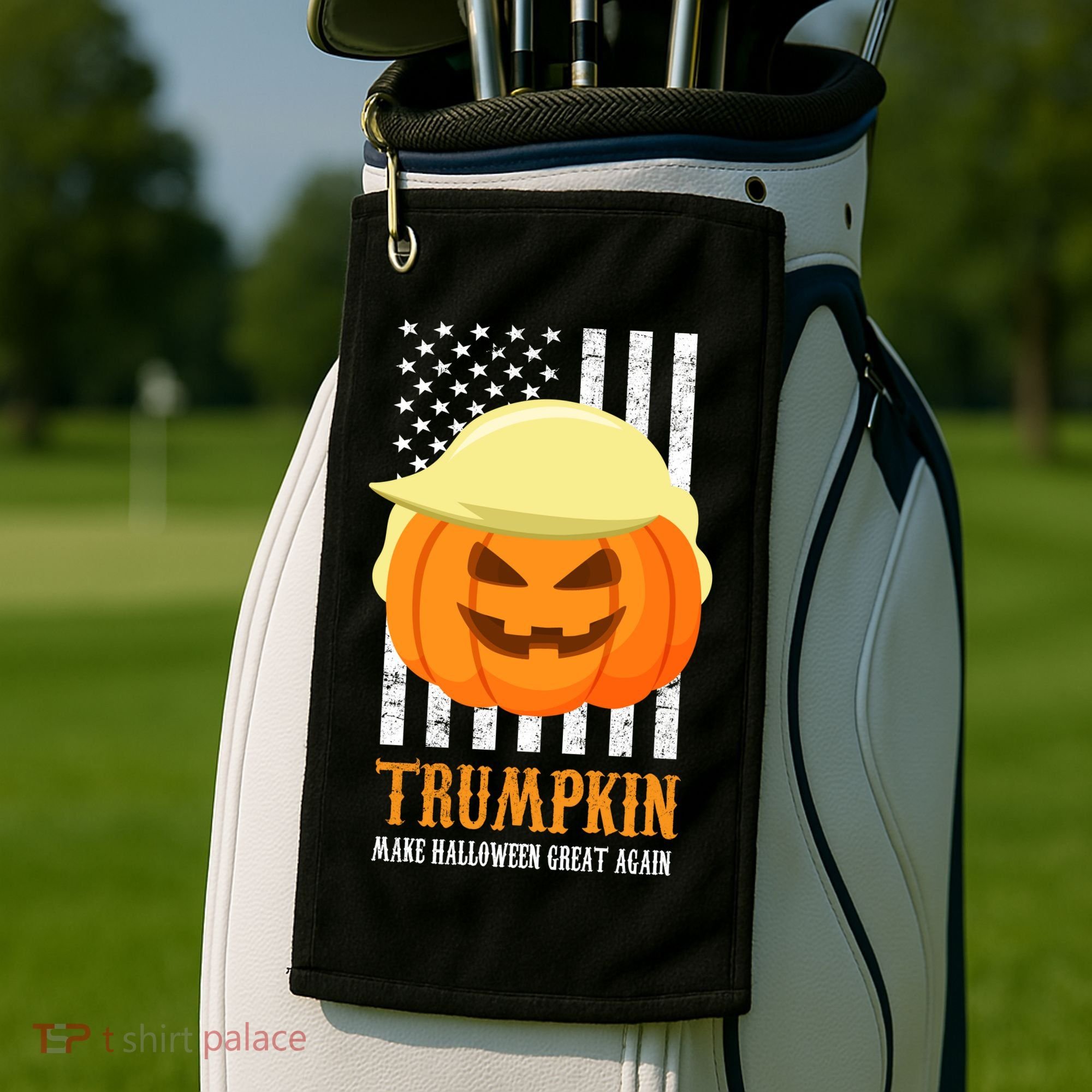 Make Halloween Great Again Trumpkin USA Flag Golf Towel