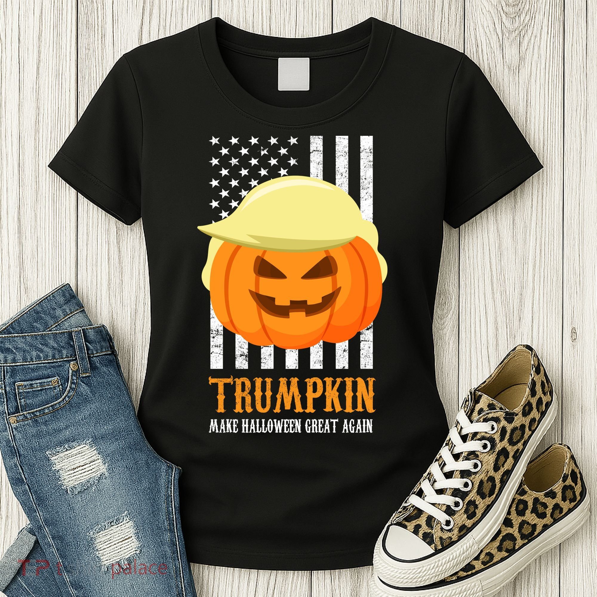 Make Halloween Great Again Trumpkin USA Flag Women's T-Shirt