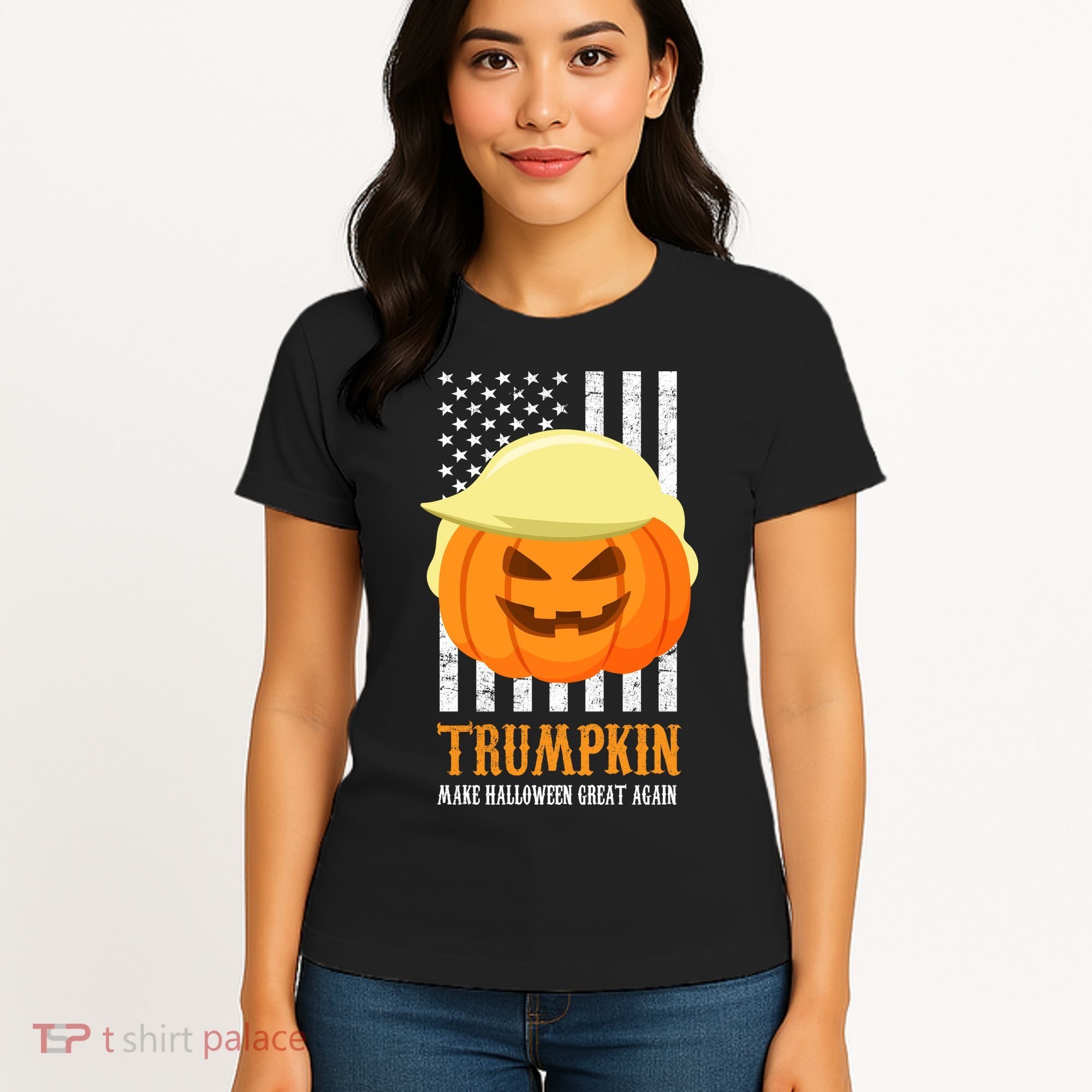 Make Halloween Great Again Trumpkin USA Flag Women's T-Shirt