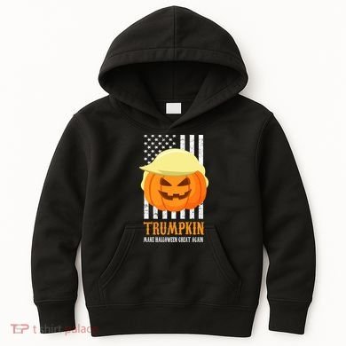 Make Halloween Great Again Trumpkin USA Flag Kids Hoodie