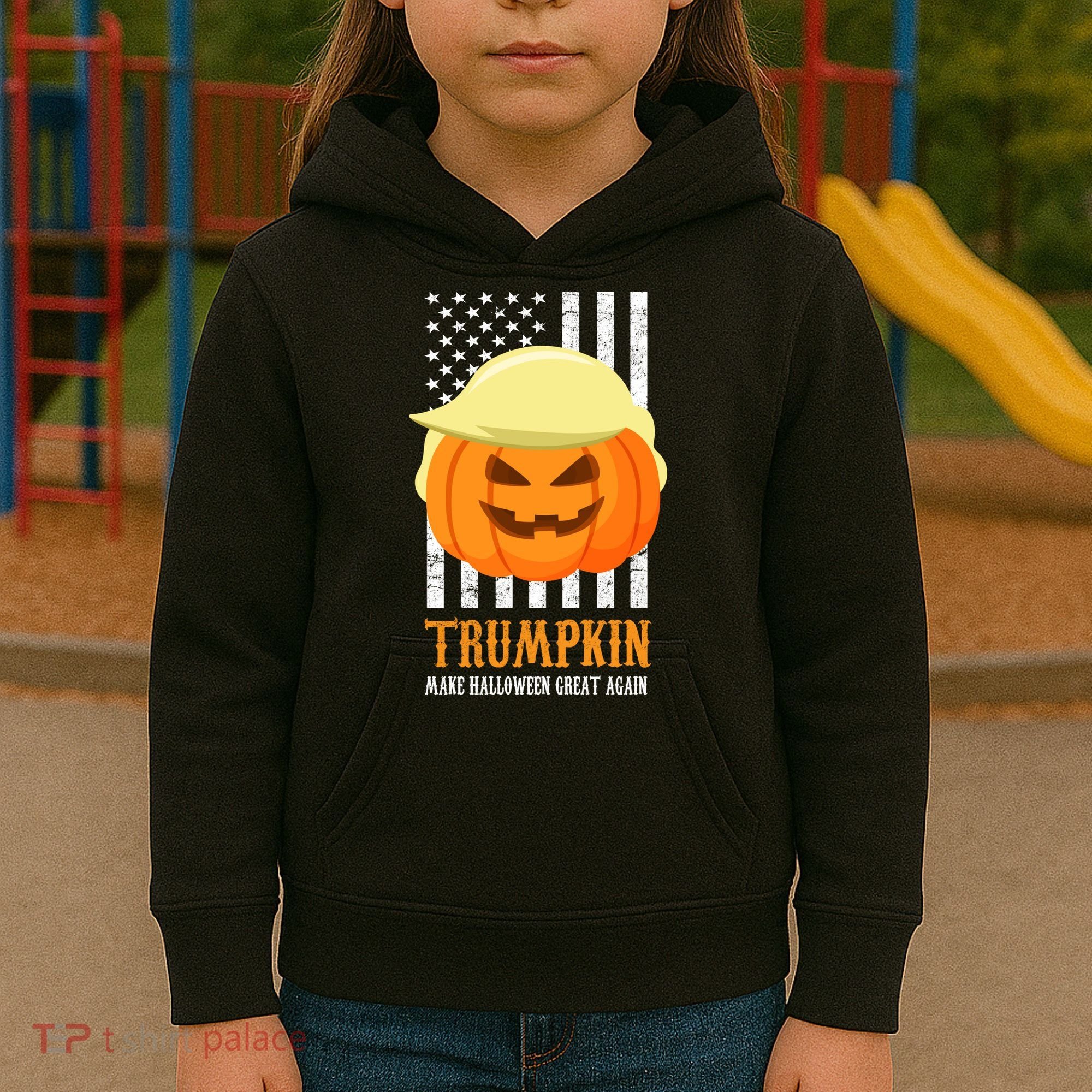Make Halloween Great Again Trumpkin USA Flag Kids Hoodie