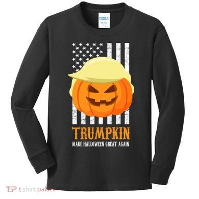 Make Halloween Great Again Trumpkin USA Flag Kids Long Sleeve Shirt