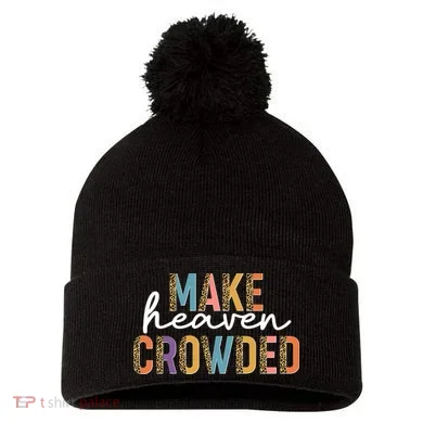 Make Heaven Crowded Leopard Print Pattern Pom Pom 12in Knit Beanie