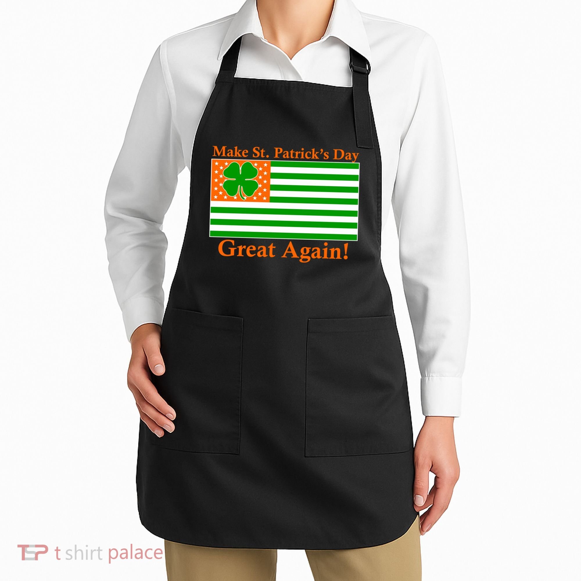 Make St. Patrick's Day Great Again! Irish America USA Clover Flag Apron