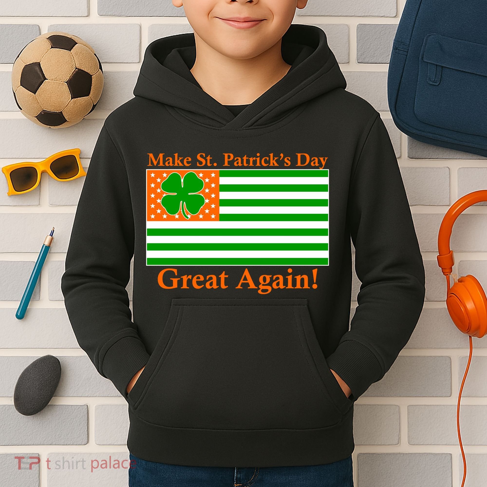 Make St. Patrick's Day Great Again! Irish America USA Clover Flag Kids Hoodie