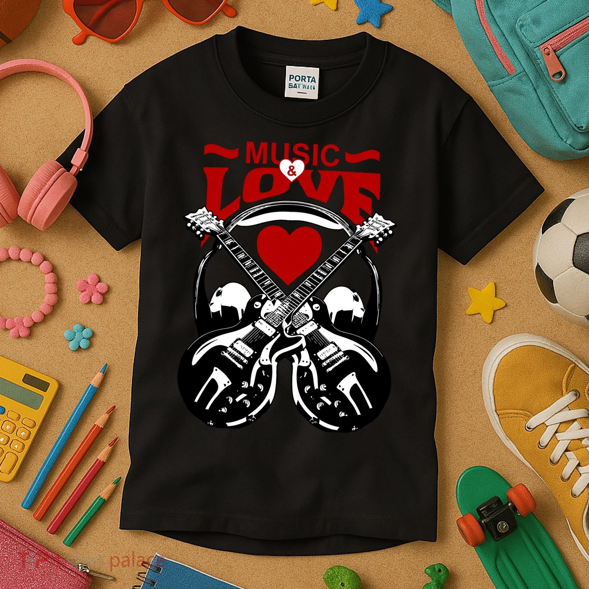 Music And Love Guitars Kids T-Shirt