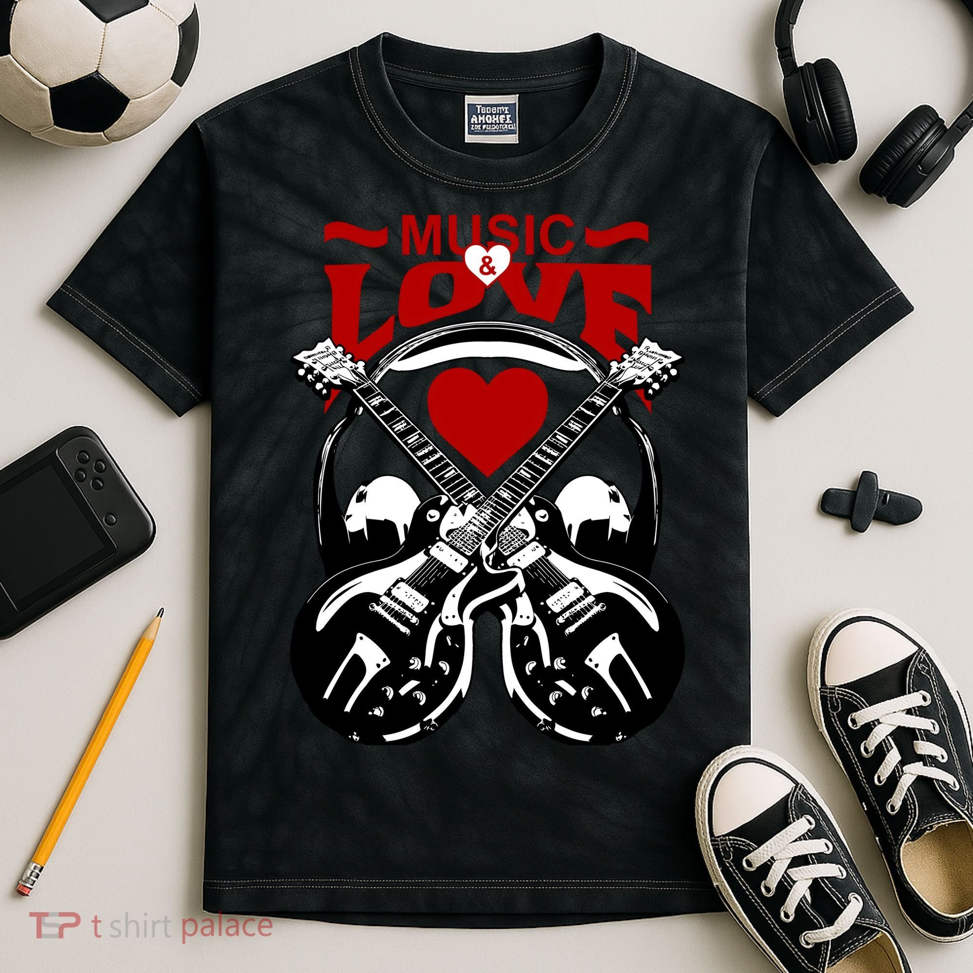 Music And Love Guitars Kids Tie-Dye T-Shirt