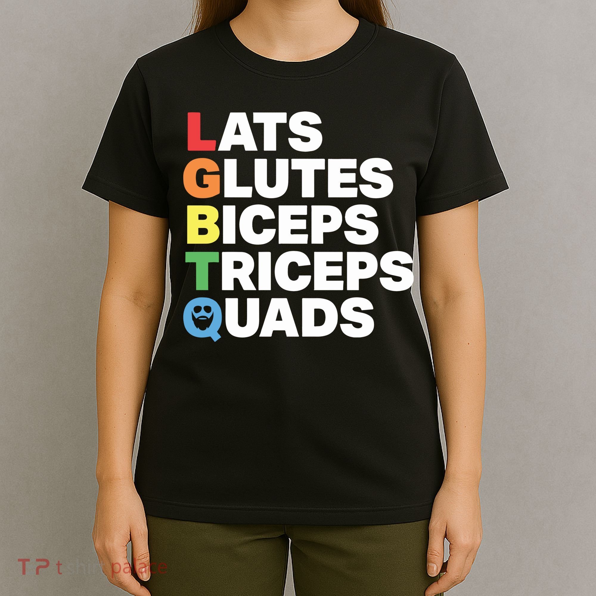 Muscle Alphabet Lats Glutes Biceps Triceps Quads Lgbtq T-Shirt